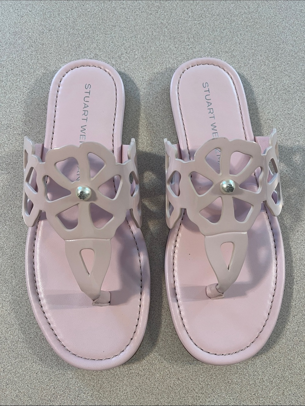Stuart Weitzman Pink Jasmine Cutout Thong Sandals Size 6.5